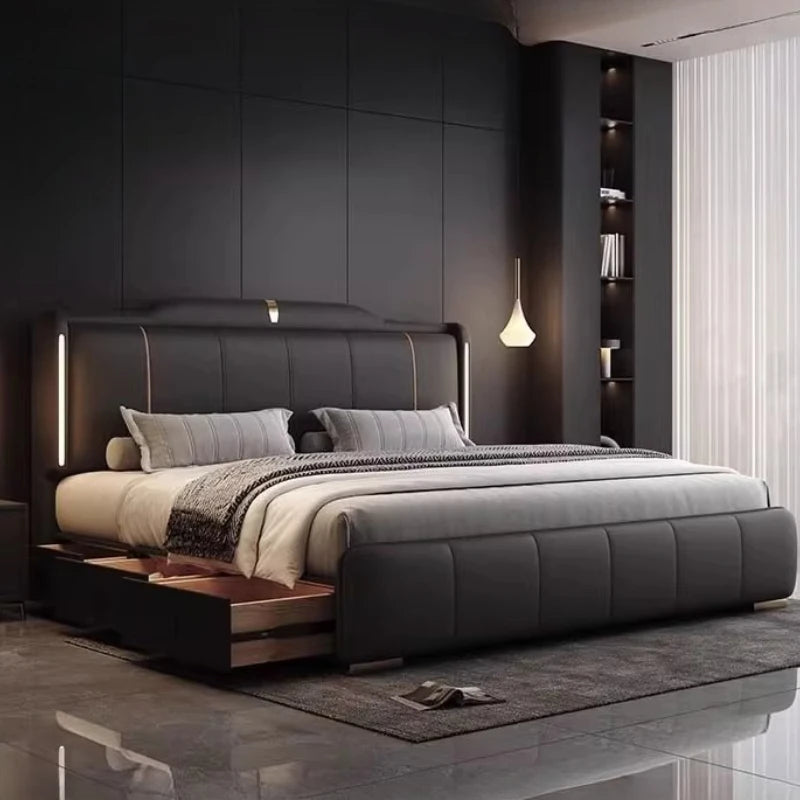 Double Bed Frame King Size Frame Headboard with 3 Drawer Storage