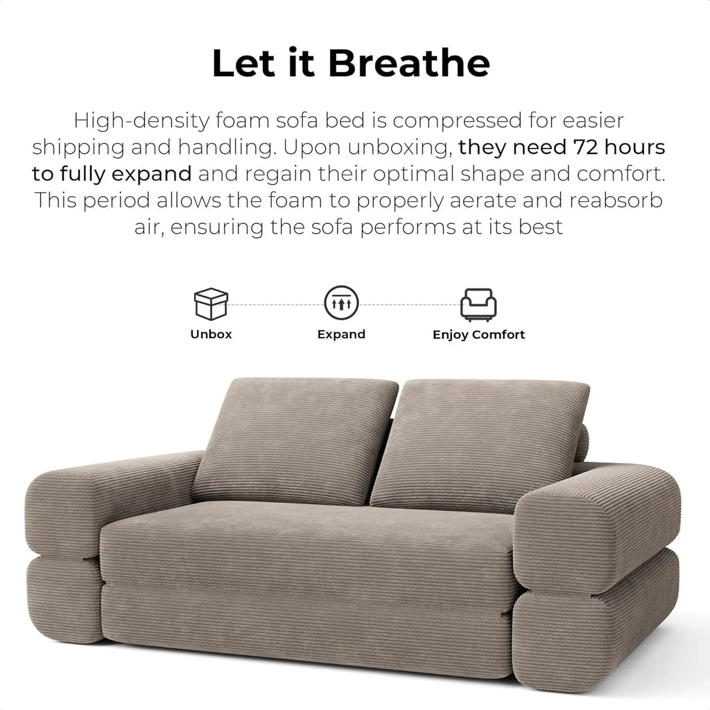 Convertible Sleeper Sofa Bed Floor Sofa 3-in-1 No Assembly, Foldable Mattress with Corduroy Upholstery Green, Dark Grey