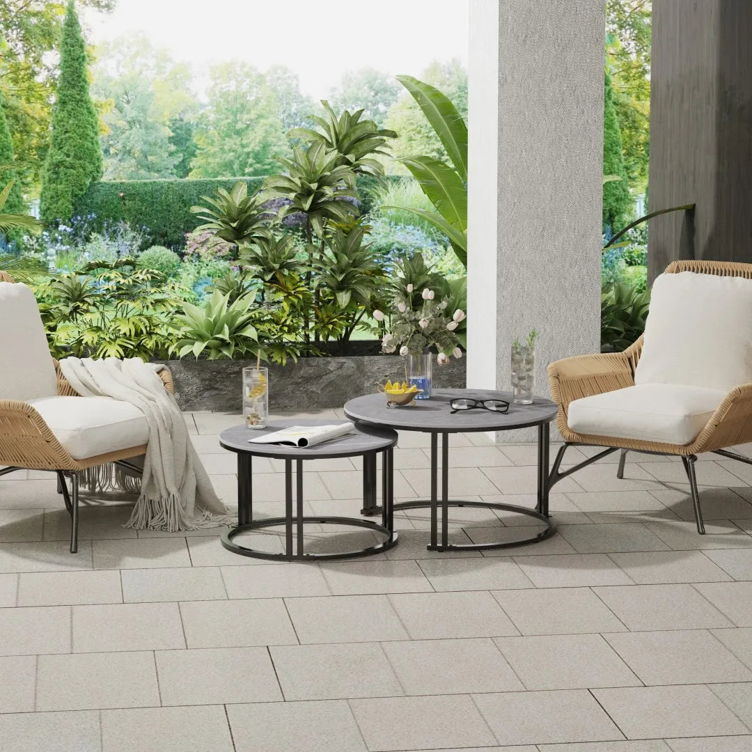 Small Living Room Furniture Table 2 Pack Round Marble Nesting Center Coffee Table Sofa Side Tea Desk Space-saving