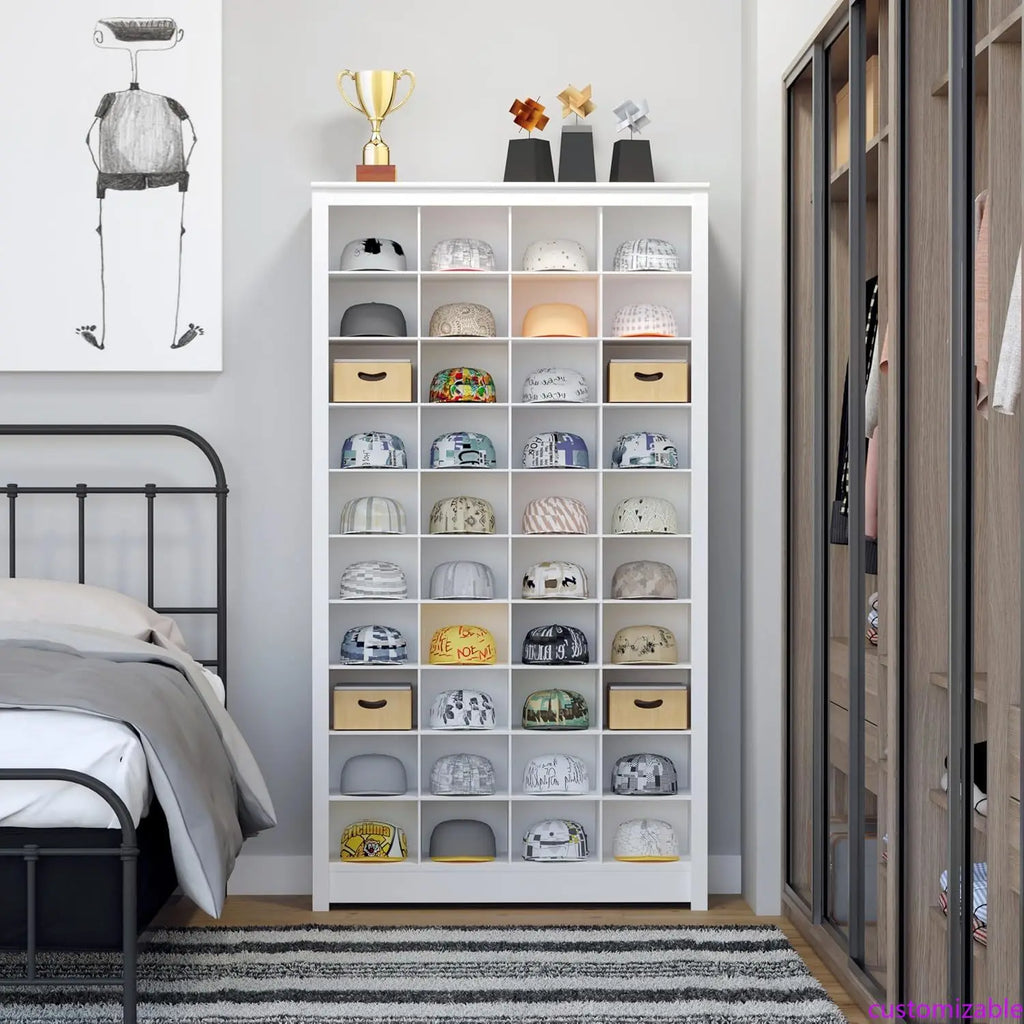 White Tall Storage Cabinet, Shoe Cabinet, Cube Storage Organizer with 40 Shoe Cubbies 13" D x 39.5" W x 72.5" H