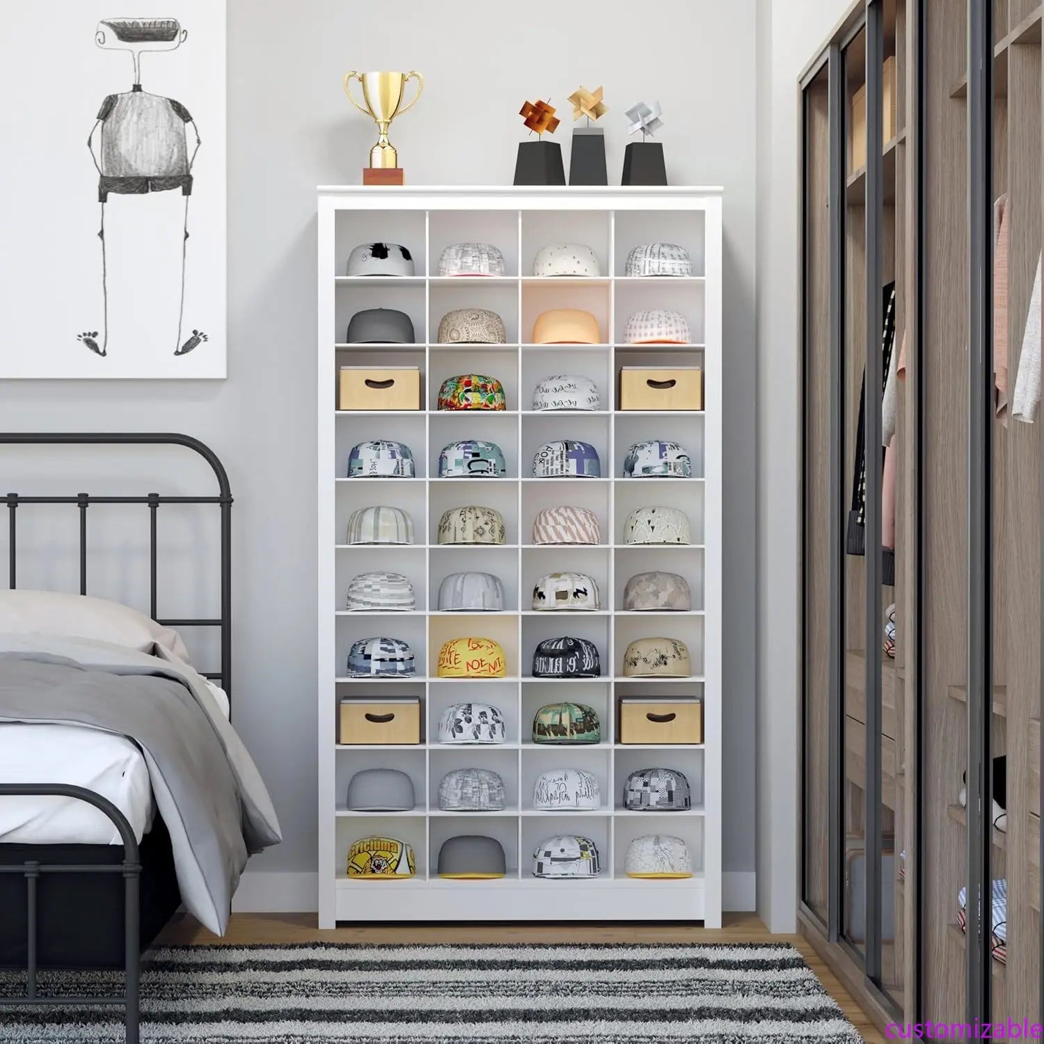 White Tall Storage Cabinet, Shoe Cabinet, Cube Storage Organizer with 40 Shoe Cubbies 13" D x 39.5" W x 72.5" H