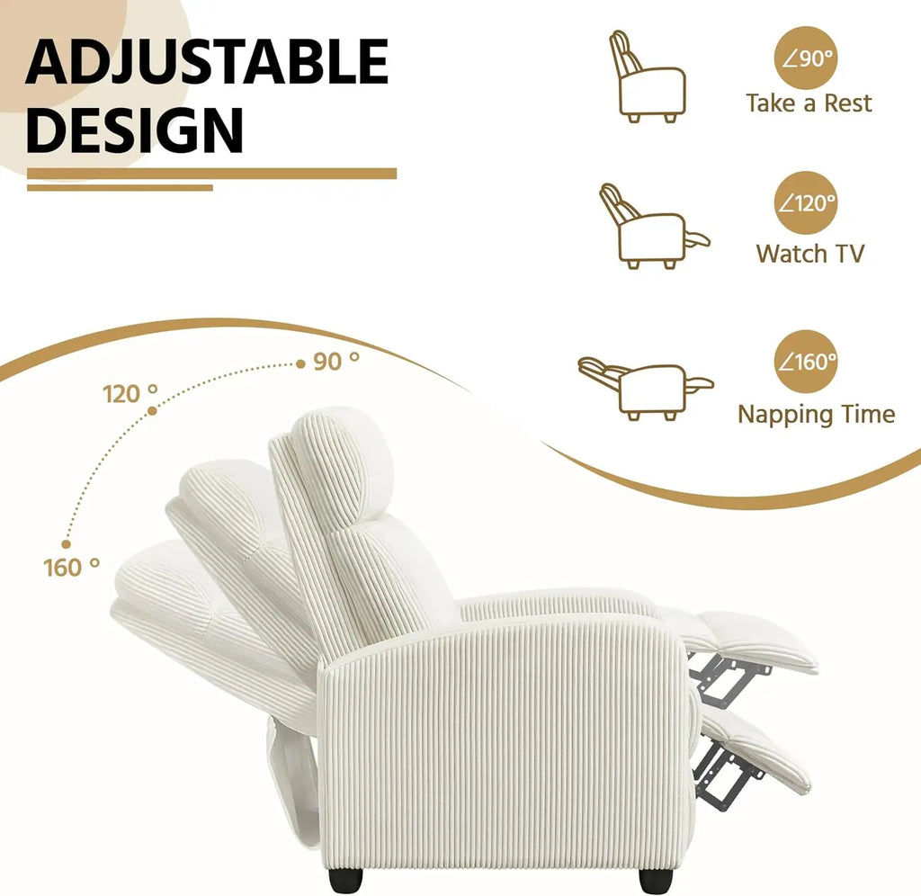 Corduroy Recliner Chair Single Sofa Home Theater Seating Adjustable Modern Reclining Chair for Living Room Bedroom Home Theater
