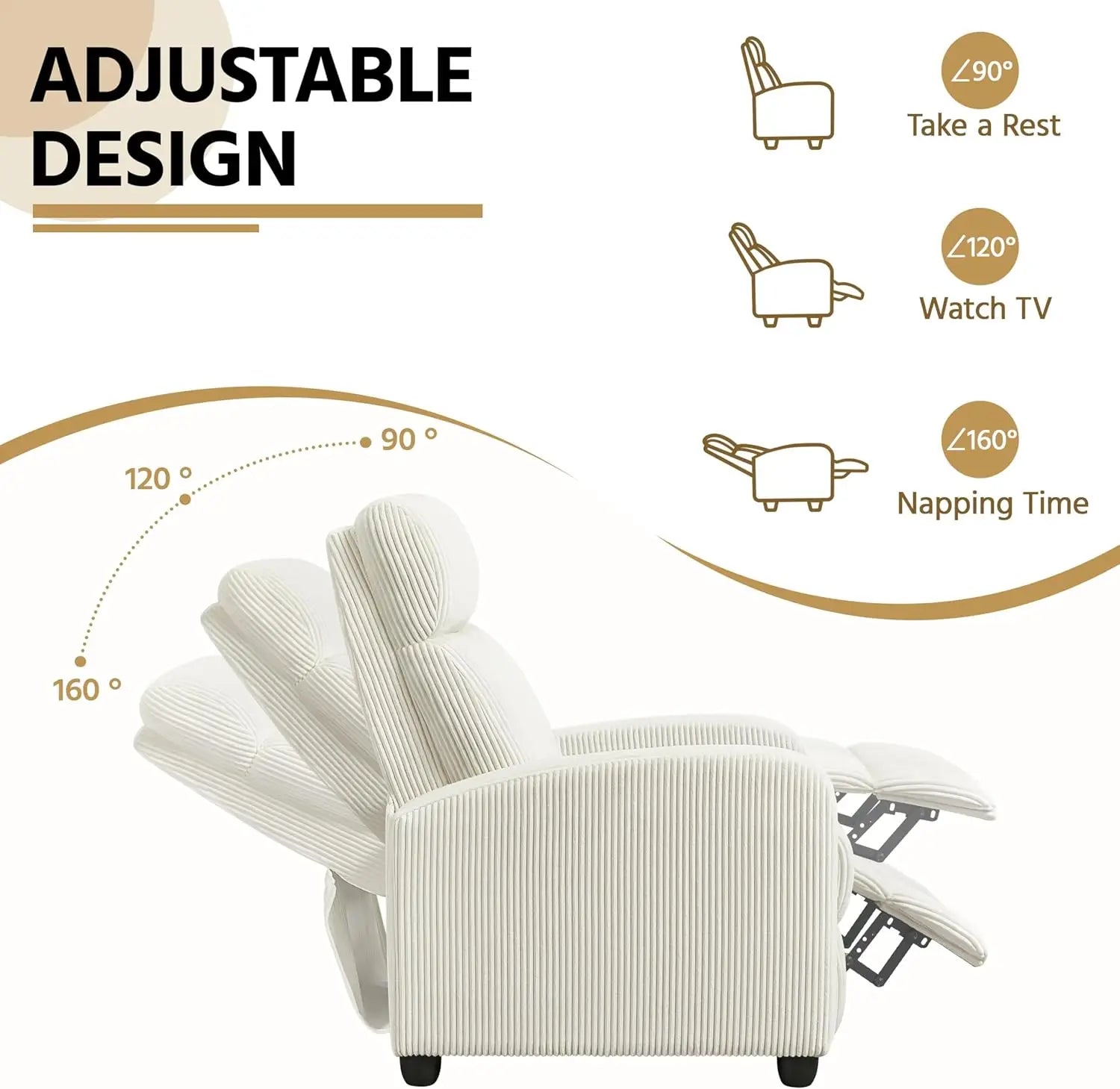 Corduroy Recliner Chair Single Sofa Home Theater Seating Adjustable Modern Reclining Chair for Living Room Bedroom Home Theater