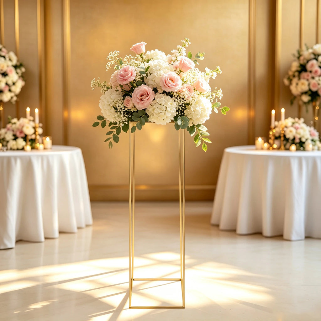 Electroplated Gold Iron Wedding Flower Stand Rectangular Detachable Free Standing Floral Display Rack 5KG Load DIY Decorative Column