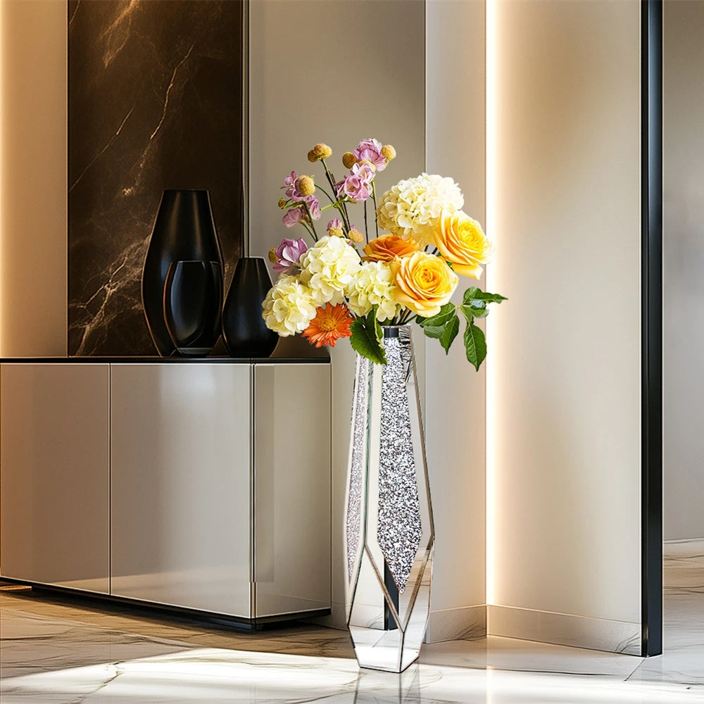 Crushed Diamond Mirrored Flower Vase /Standing/ Large Size