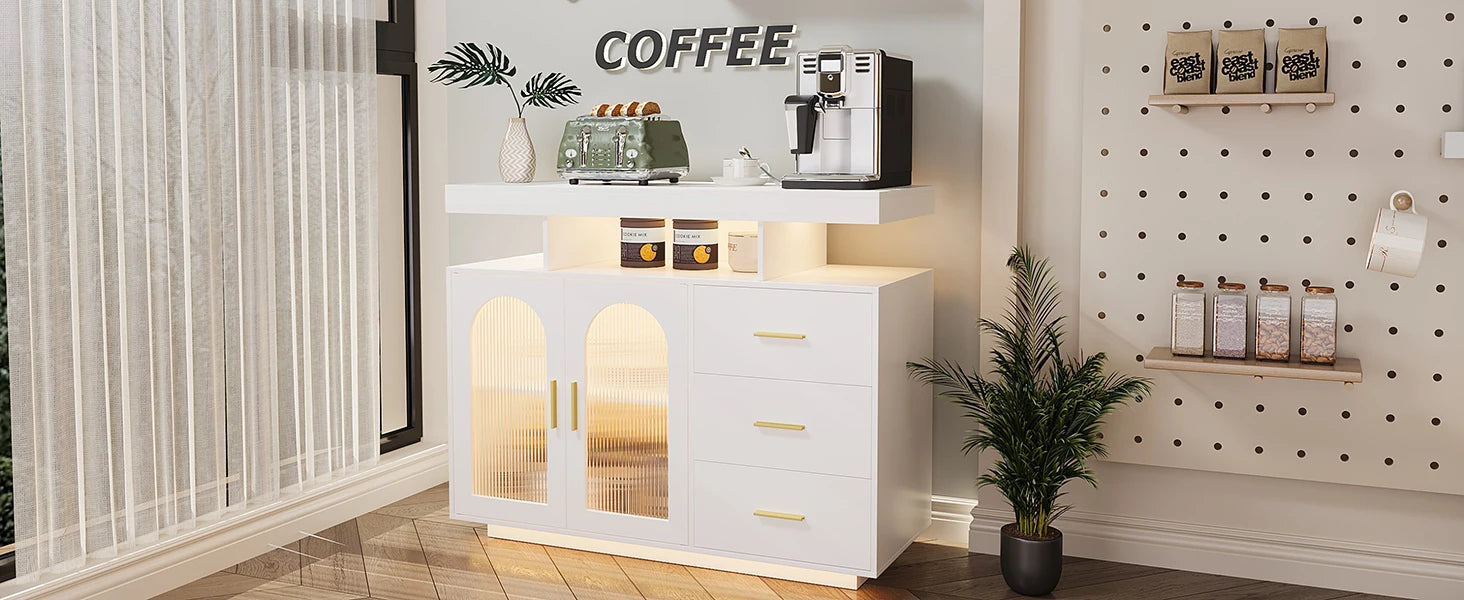 JDPAG 40" LED Buffet Cabinet with Wireless Charging Station, Auto Sensor RGB 20-Color Dimmable Sideboard