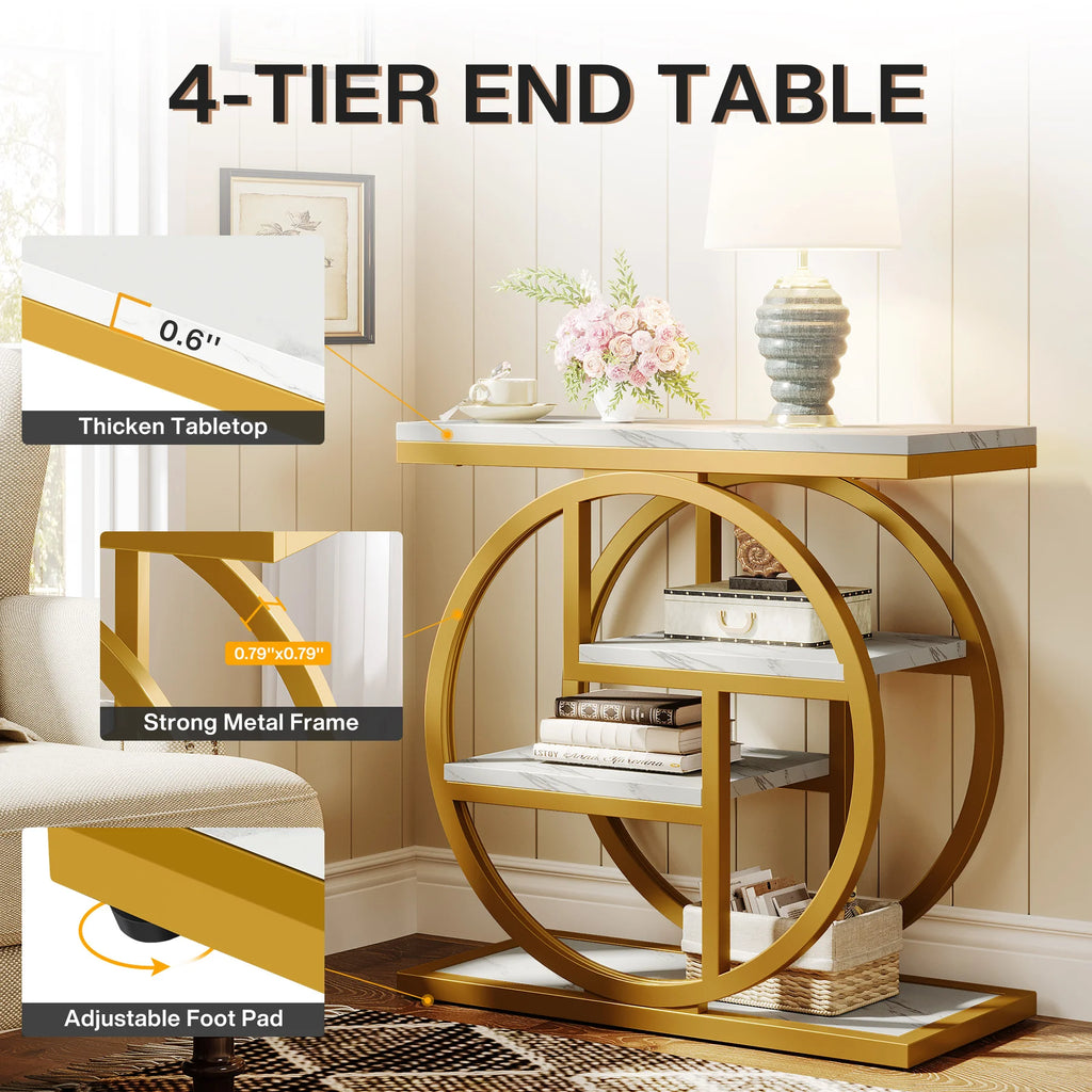 End Table for Living Room and Bedroom, 4-Tier Narrow Side Table with Storage Shelves