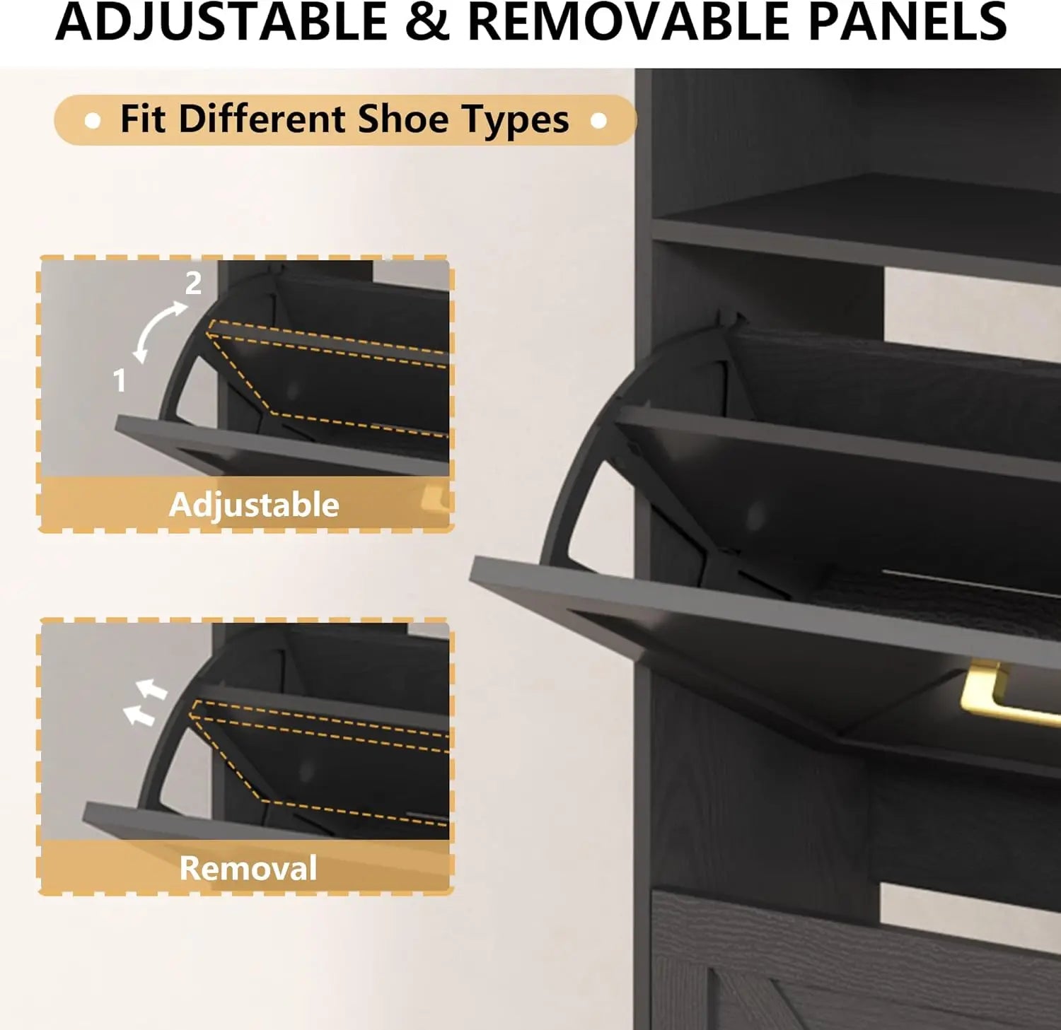 Shoe Cabinet with 2 Flip Drawers, Freestanding Hidden Shoe Storage Organizer, Shoe Rack Cabinet with Open Storage & Hooks