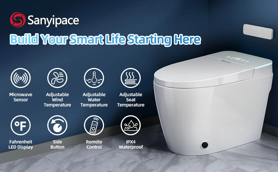 Sanyipace Tankless Smart Toilet w/ Auto Flushing & sensor, ADA Chair Height