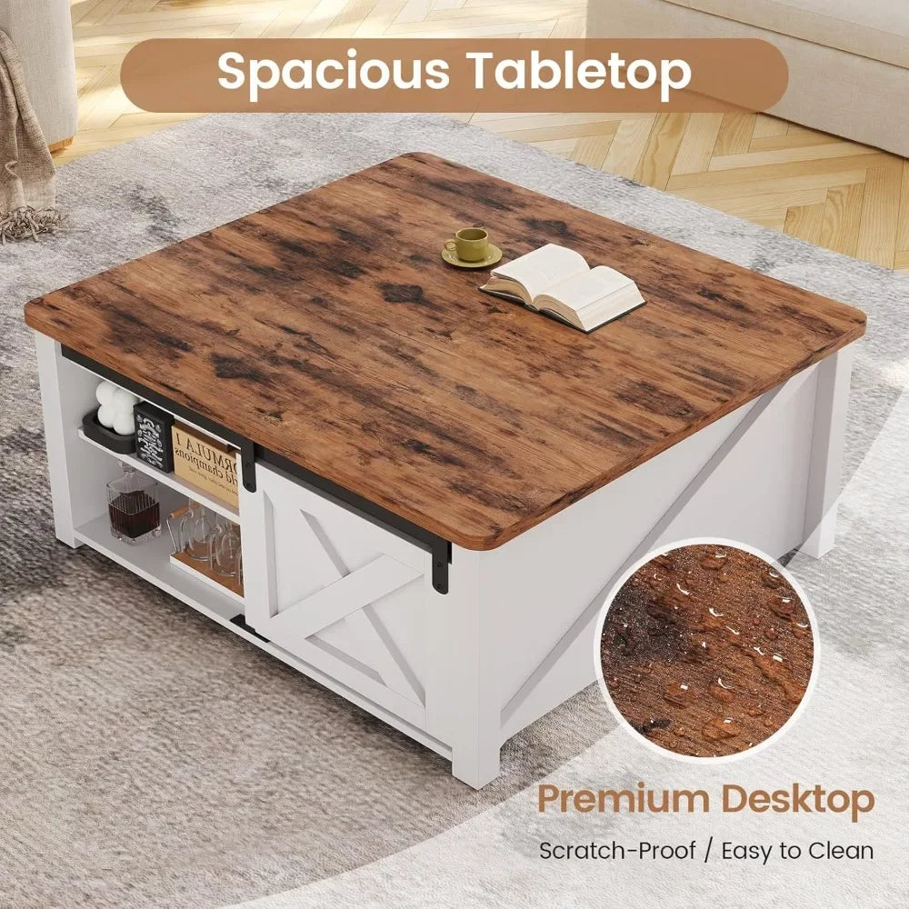 31.5" Lift Top Coffee Table with Storage, Square Coffee Tables for Living Room, Farmhouse Coffee Table with Large Hidden Storage