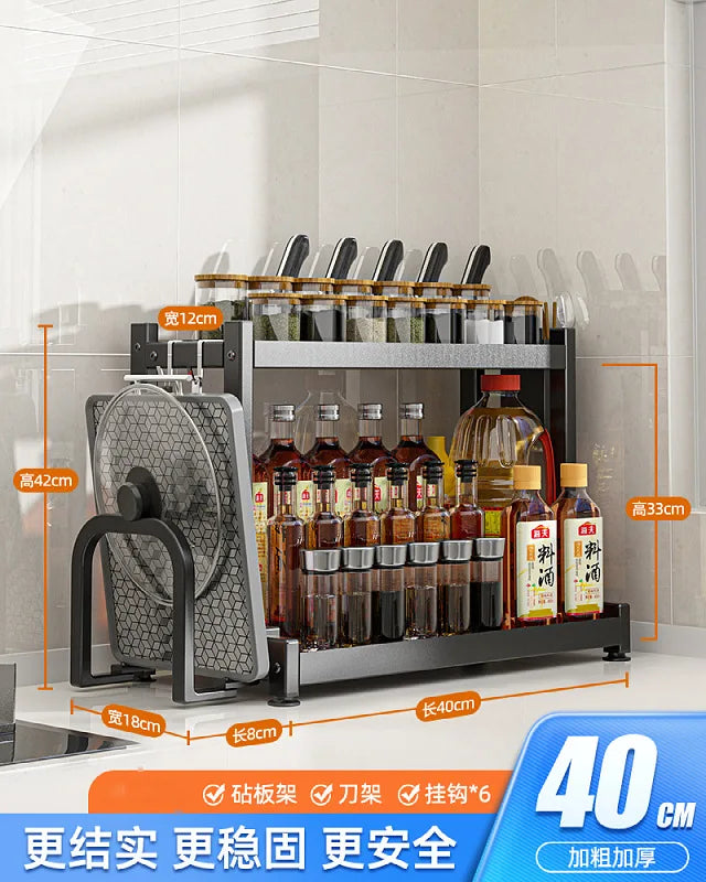 Kitchen Spice Rack Carbon Steel Thickened Seasoning Chopsticks Drying Shelf Organizer Knife Jar Organizer Household Accessories