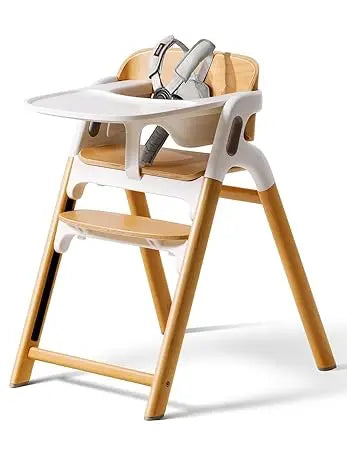 Wooden High Chair for Babies, Toddlers & Adults up to 308 Pounds, Convertible with Food-Grade Tray, Dishwasher Safe