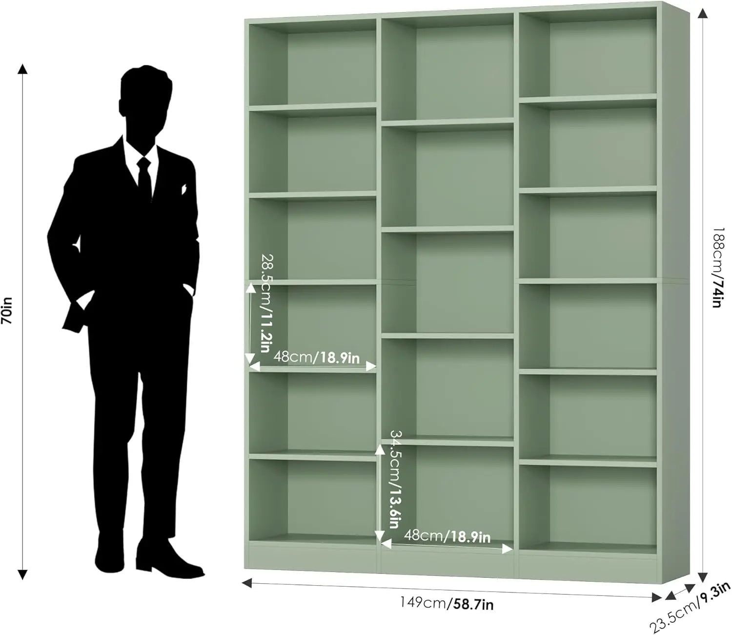 6 Tier Large Bookshelf, Triple Wide Bookcase with 17 Open Shelves, 74'' Tall for Living Room/ Home Office