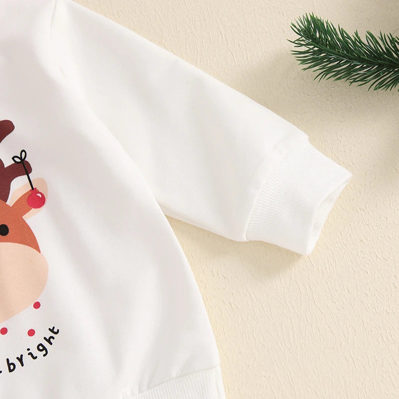 Toddler Boys Christmas Outfits Deer Print Long Sleeve Sweatshirts and Long Pants/ 2Pcs Clothes Set