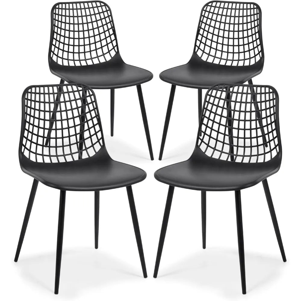 Modern Dining Chairs Set of 4 – Plastic Dining Chair with Metal Legs Ebony Black