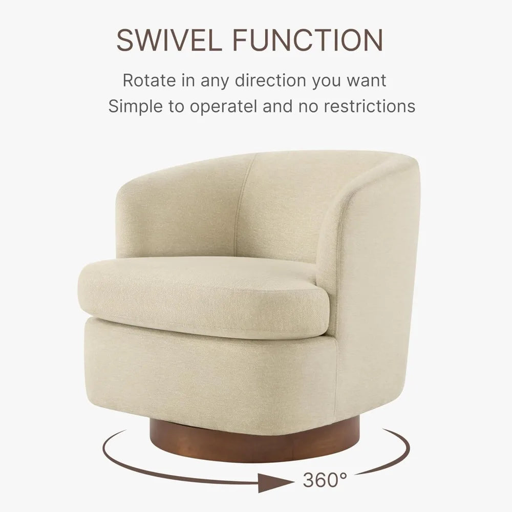 Swivel Accent Chair, Barrel Armchair with Upholstered Performance Fabric and Wood Base for Bedroom Waiting Living Room, 2 PCS