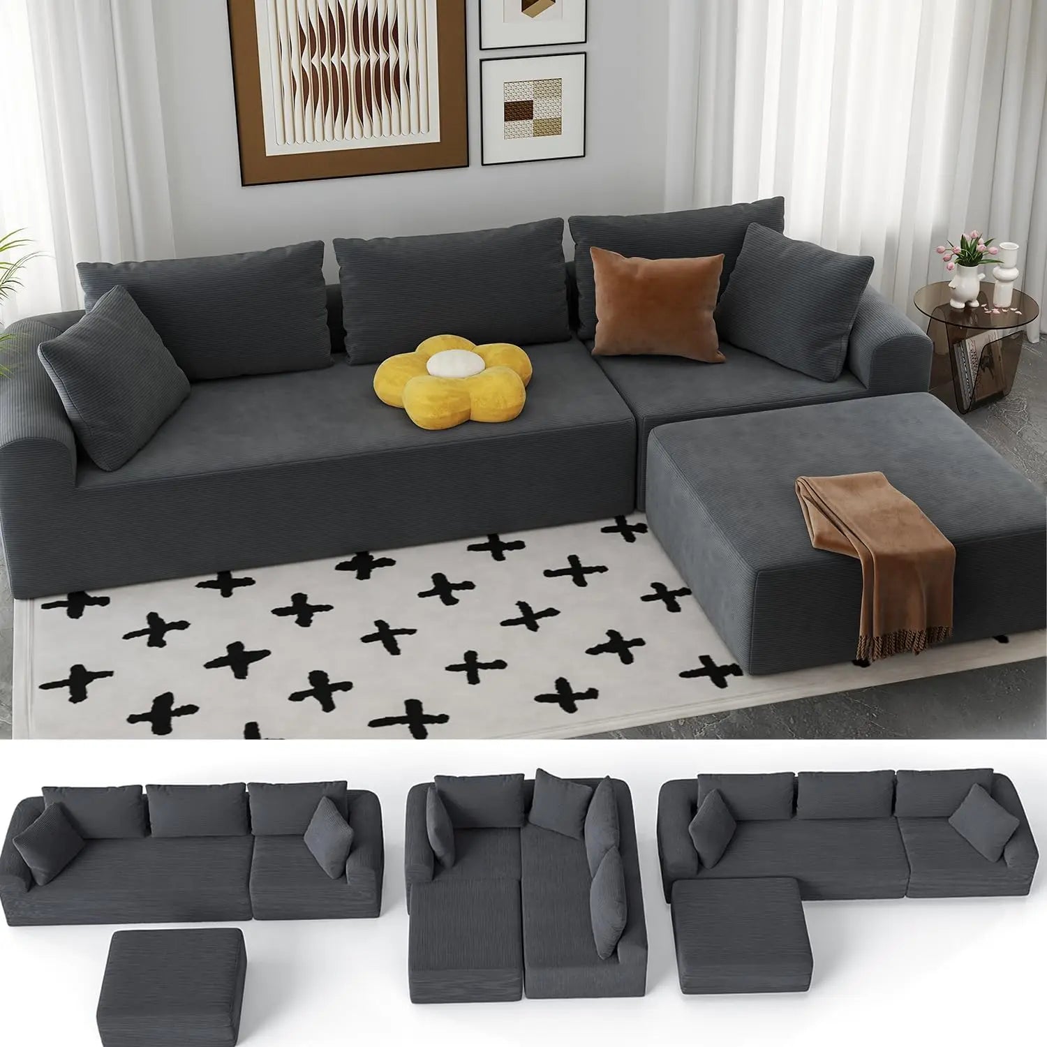 04" Cloud Sectional Couch Luxury – L-Shape Chaise, Modern Modular Deep-Seat Upholstered Sofa for Living Room Bedroom,No Assembly