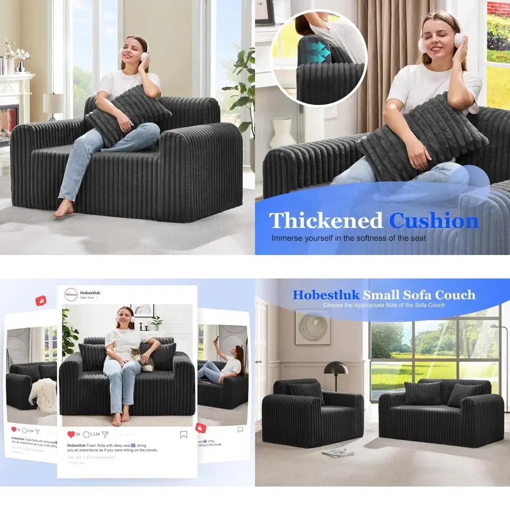 Compact 1- 2 Seater Foam Loveseat Sofa with Removable Cover and Pillows