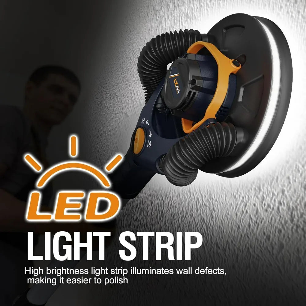 4mm Random Orbital Drywall Sander, Brushless 350W 3.5A, Foldable Electric Wall Sander with Dual Mode Suction System