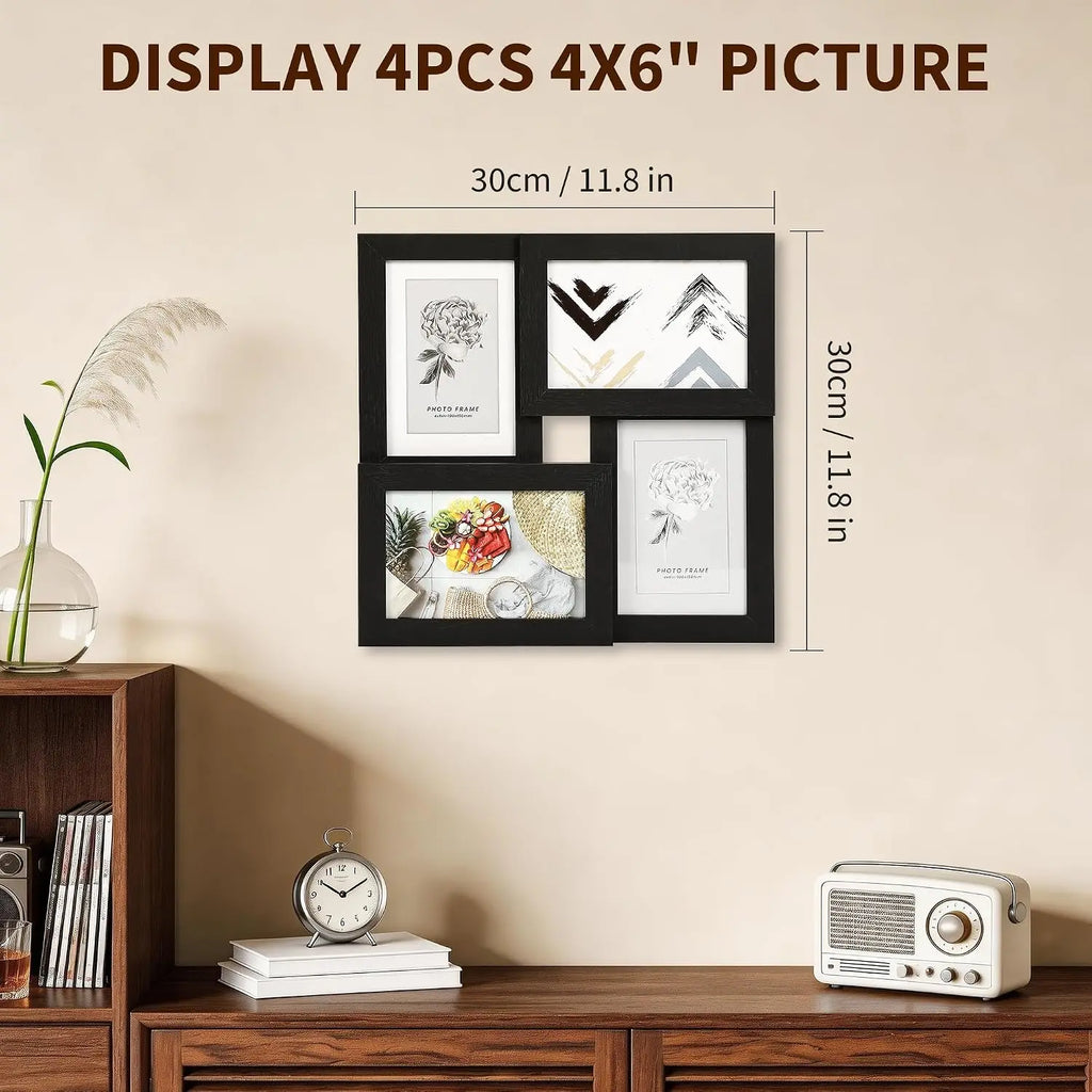 4PCS/Set  4x6 Inch Collage Picture Frame Wall Decor Set/Home /Living Room Wall Hanging Photo Frames/ Multi-Photo Display with Glass Front/ Wedding Party Home Decoration