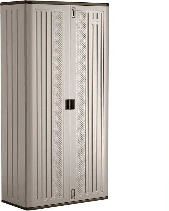 Mega Tall Storage Cabinet, 31 Cubic Feet, 3 Adjustable Shelves, Platinum and Slate Finish - Ideal for Garage or Basement