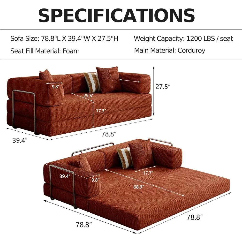 Compressed Sleeper Sofa Bed, Convertible Floor Boneless Couch, Comfy Pillow, Modular Modern Corduroy Sofa for Living Room Bed.