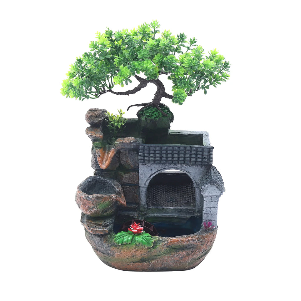 Tabletop Water Fountain with LED Light, Desktop Ornaments Resin Rockery Ornament for Office/ Living Room/ Desk Decor