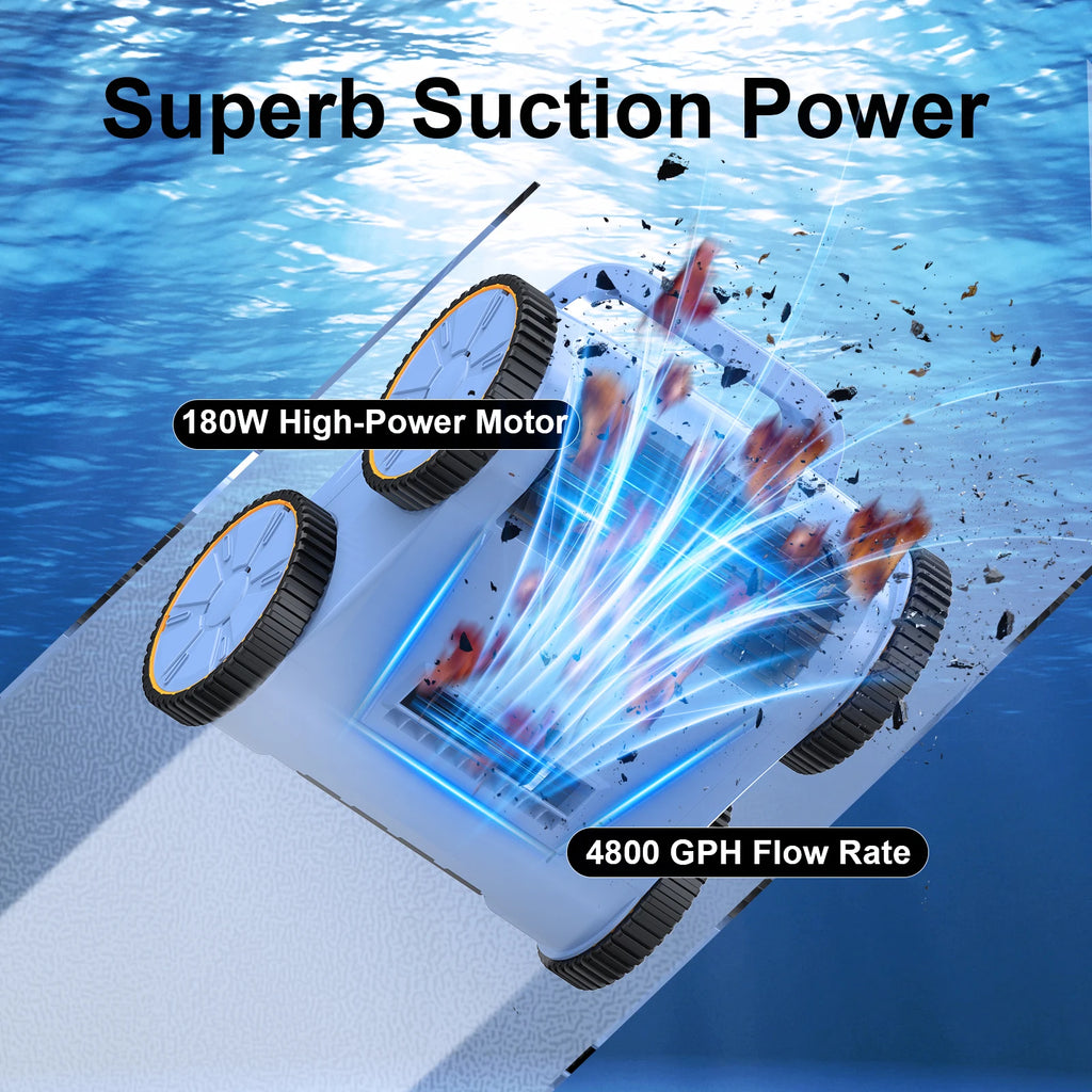 Pool Vacuum Up to 180 Mins Run Time, Robotic Pool Cleaner Above Ground for Inground Pools up to 2000 Sq. ft