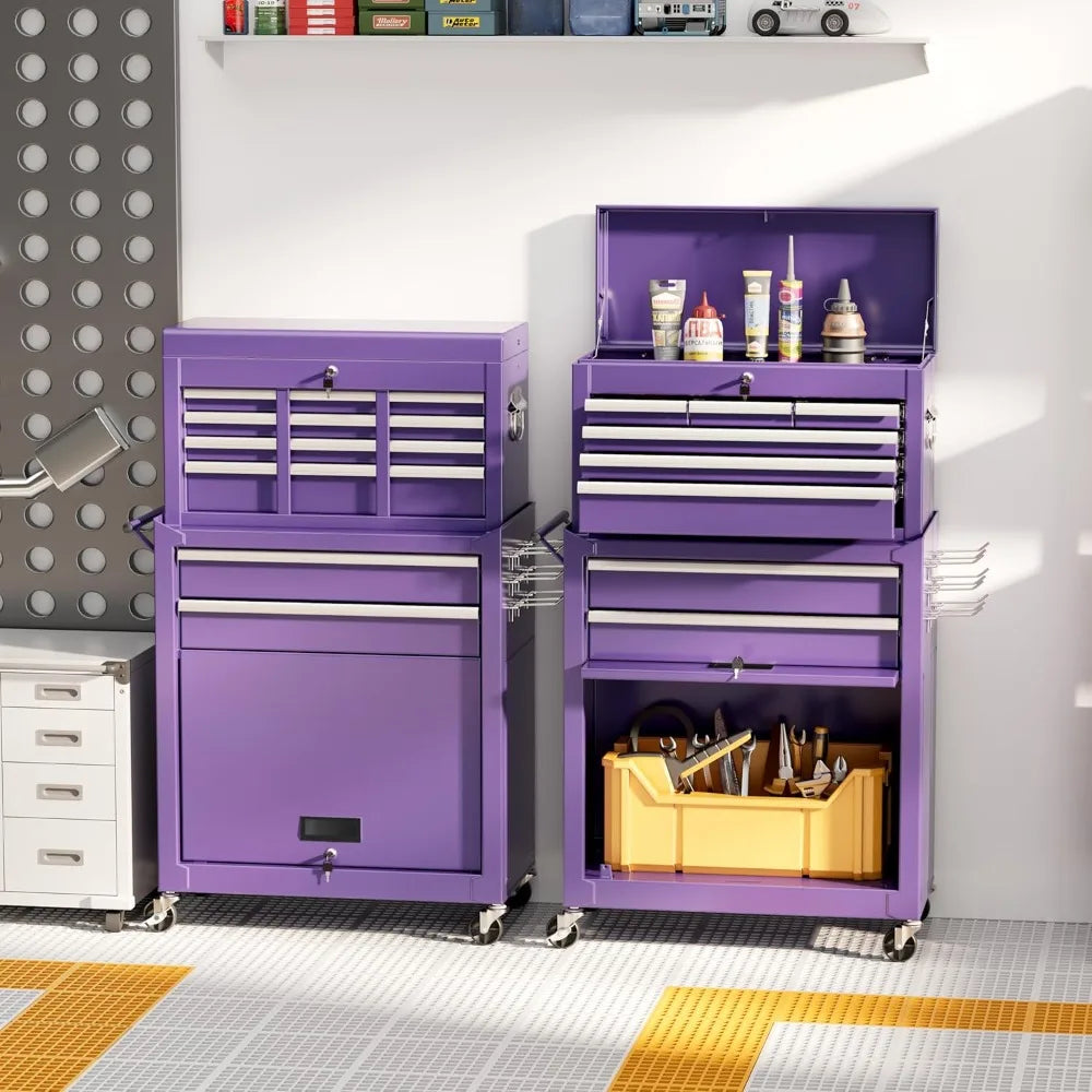 8 Drawer Tool Chest with Wheels, 2-in-1 Detachable Rolling Tool Chest with Drawers, Large Tool Cart on Lockable Wheels