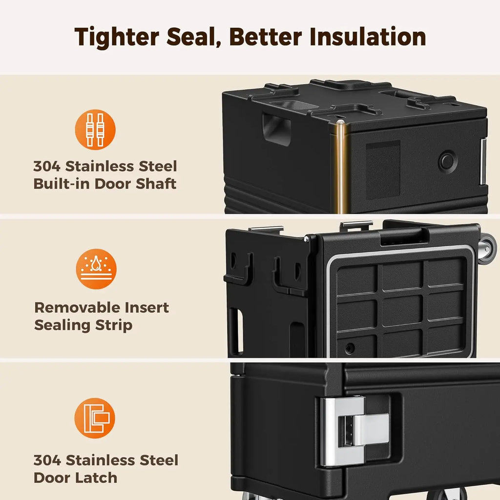 127QT Insulated Food Carrier with Swivel Casters, Stainless Steel Latch and Door Shaft, Suitable for 8 Full-Size Trays