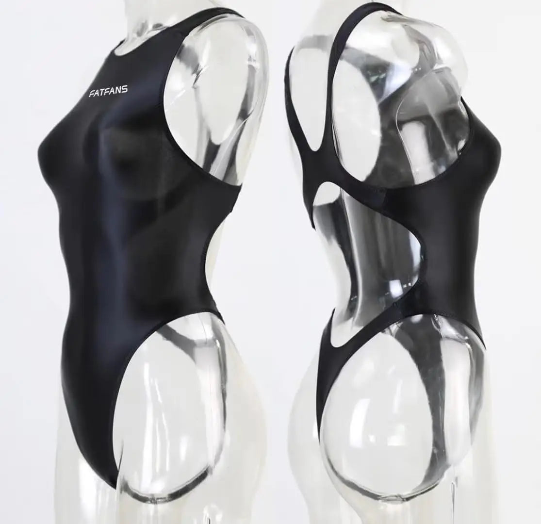 FATFANS  One Piece Leotard Women's Oil Glossy High Fork T-String Bodysuit Solid Color Dead Pool Water Day Sexy Tight Swimsuit