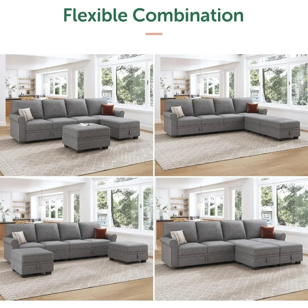 Storage-Enabled Convertible Sectional Sofa with 6 Seats and Reversible Chaise for U-Shaped Living Room Arrangement