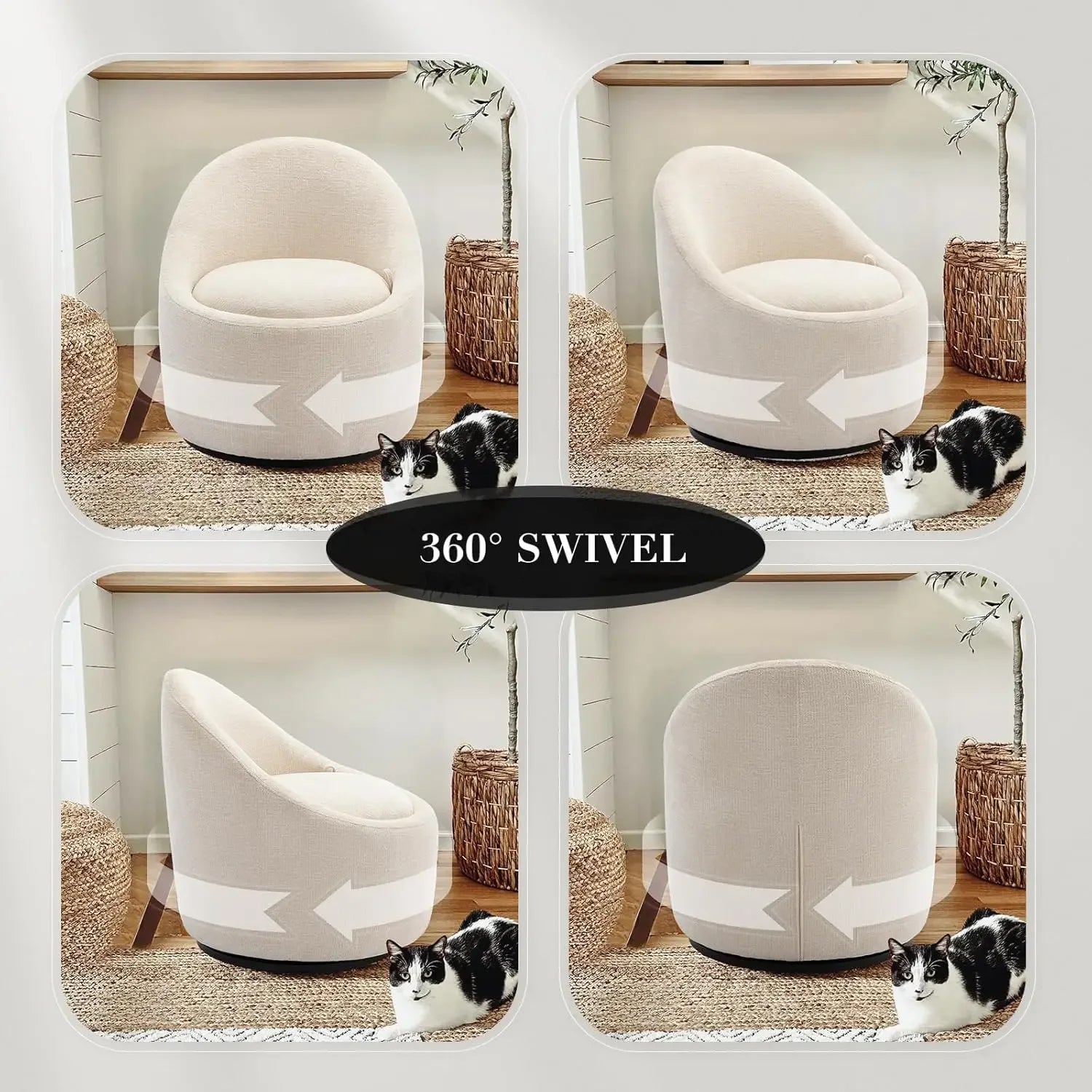 Swivel Accent Chair, 360° Swivel Chair with Hidden Storage, Modern Small Barrel Swivel Armchair for Living Room/Bedroom