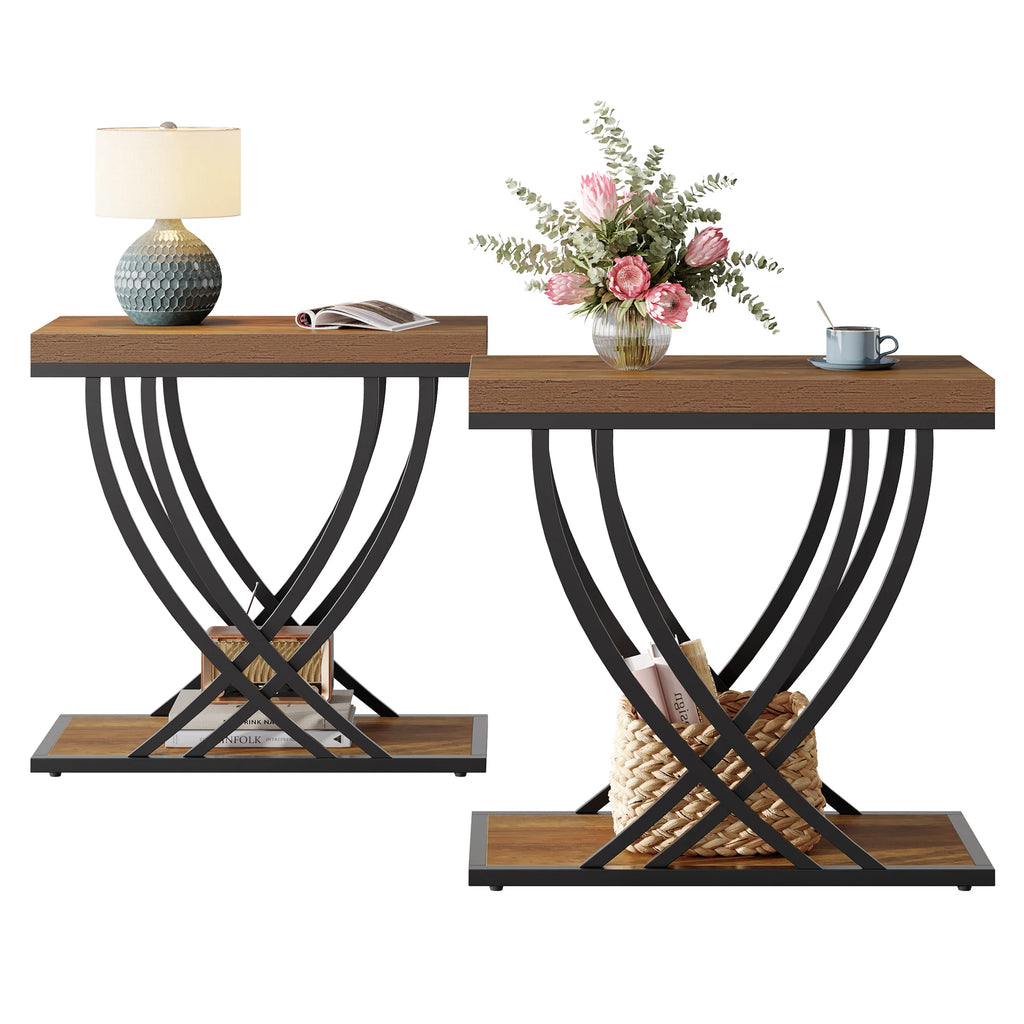 Tribesigns Side Table, 2-Tier Narrow End Table for Living Room, Industrial Nightstand with Metal Frame, Small Bedside Tables for