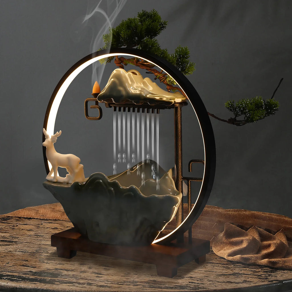 Modern Indoor Water Fountain with Mist Function & Touch Switch  - Aromatherapy Incense Burner, Relaxing Tabletop Waterfall Decor