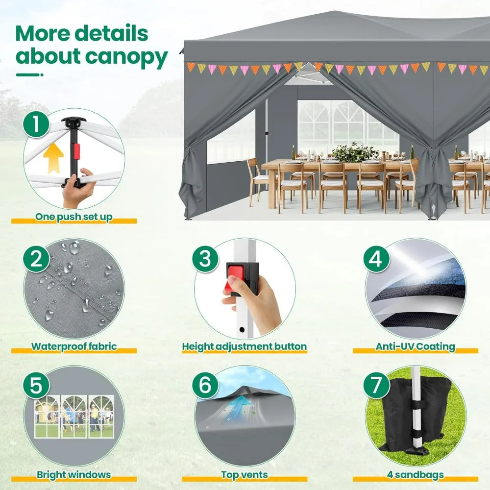 10x20 Instant Canopy with 6 Sidewalls, Waterproof Outdoor Wedding Party Tent/ Gazebo