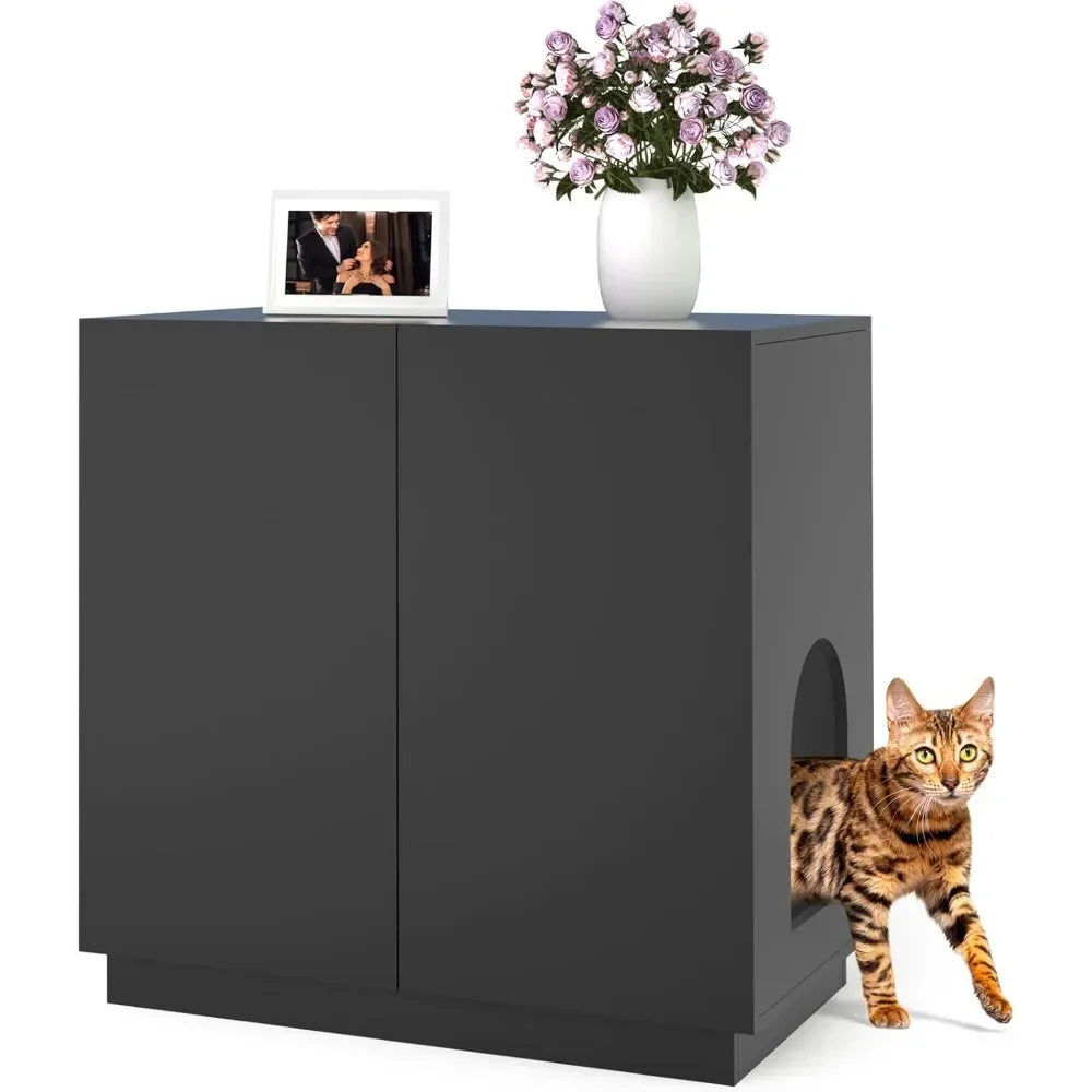 Large/Tall Litter Box Enclosure, Modern Wooden Litter Box Furniture for XL Litterbox with Hidden Storage as Sideboard Cabinet