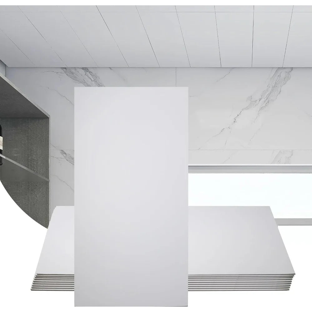 10-Piece 2ft x 4ft Ceiling Tiles - Smooth White PVC Panels, 24 x 48 Inches, 5mm Thick, Waterproof and Reusable