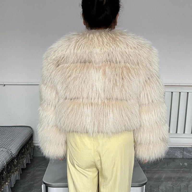 BEIZIRU Women's Short Real Raccoon Fur Coat/ Winter/ Long Sleeve Hooded/ Natural Luxury Thick Jacket for Fashionable Cold Weather