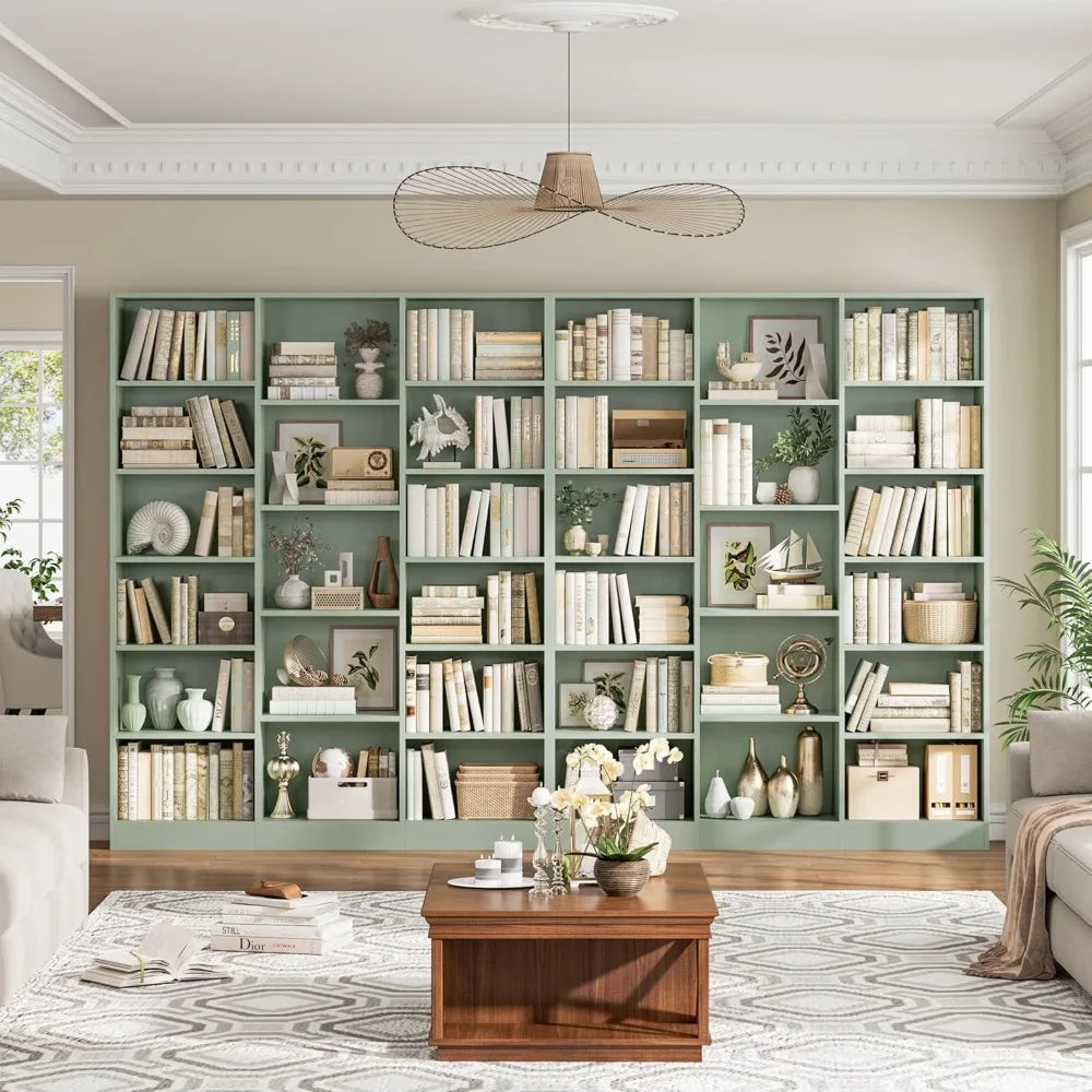 6 Tier Large Bookshelf, Triple Wide Bookcase with 17 Open Shelves, 74'' Tall for Living Room/ Home Office