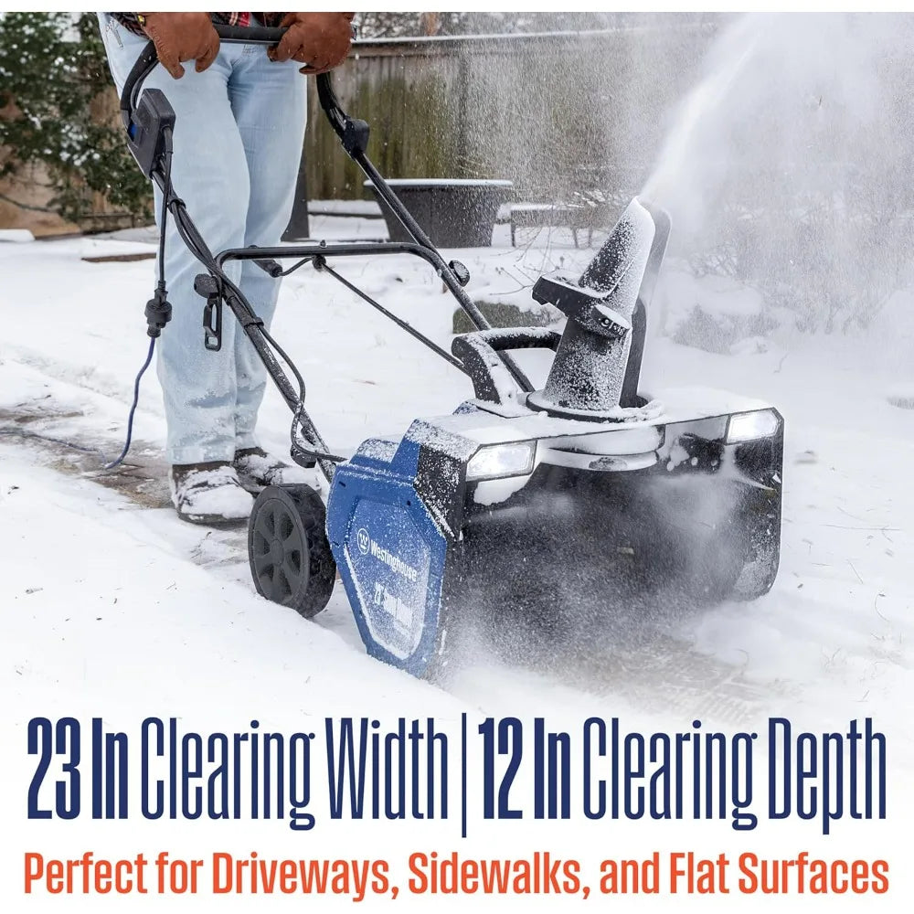 WSnow23 23-Inch Corded Snow Thrower with Dual LED Lights, 1800W Motor, and 25-Foot Snow Throwing Distance