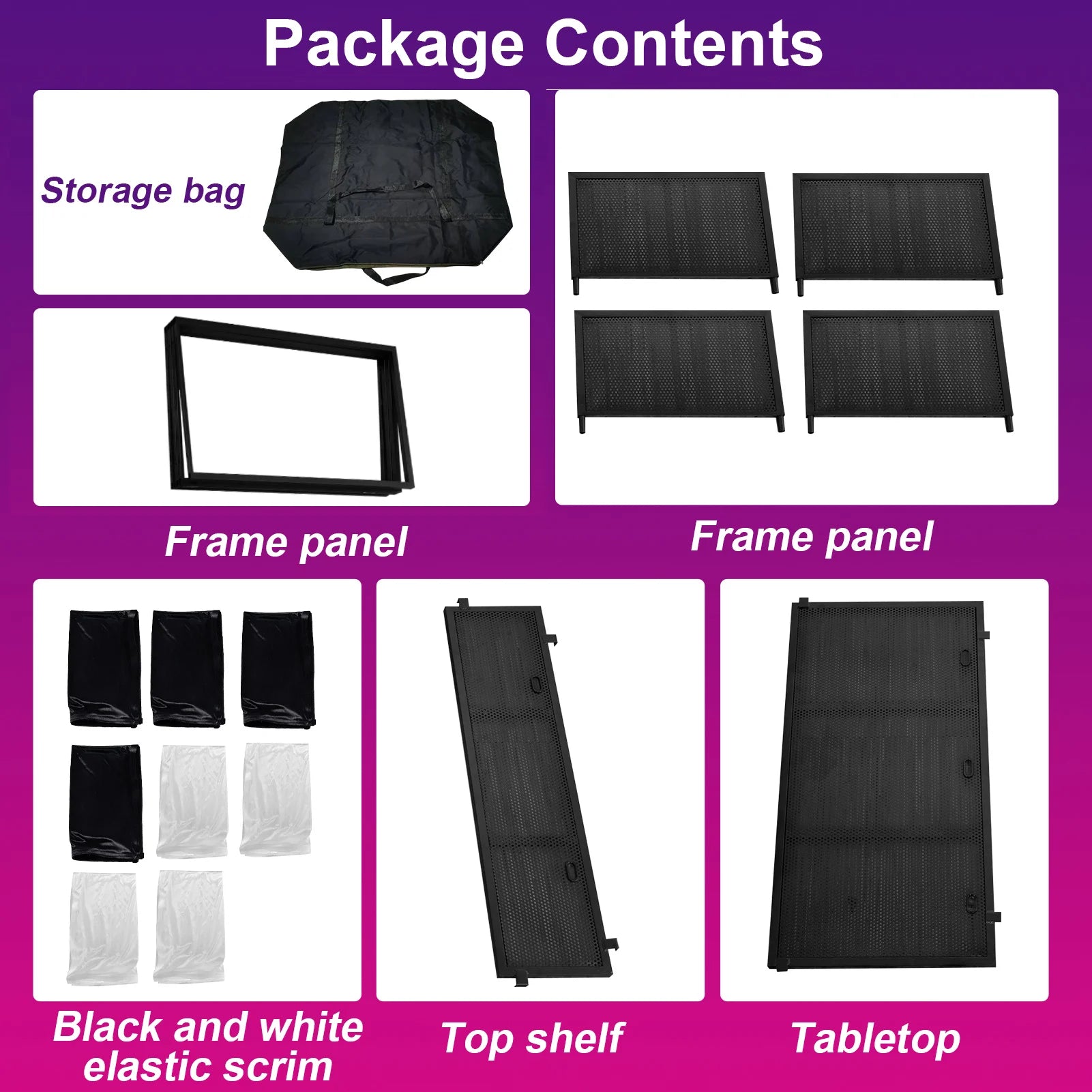 Portable DJ Booth Stand with Metal Frame, Height Adjustable Foldable DJ Table Rack with Black and White Scrims, Carrying Bag