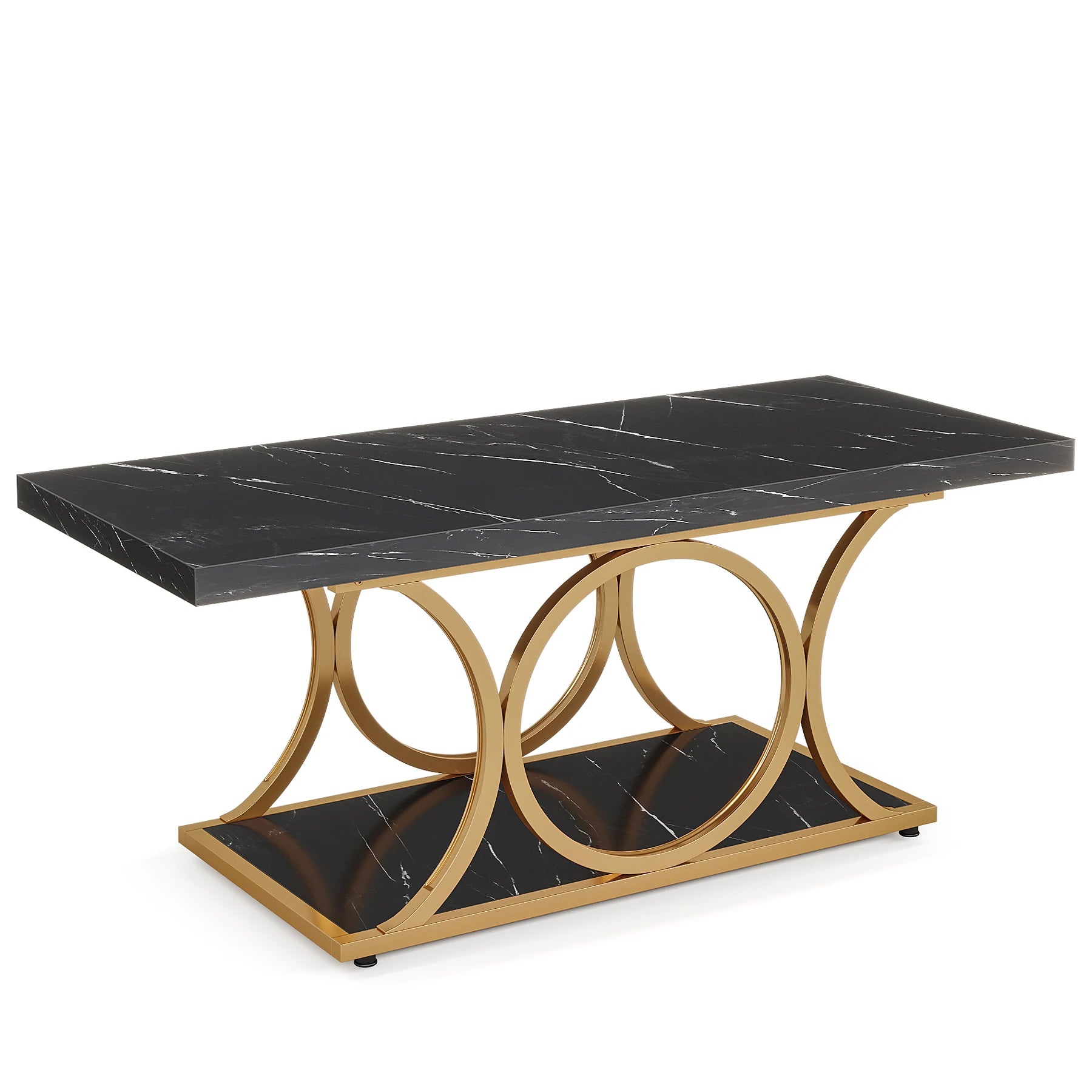 Rectangle Coffee Table, 2-Tier Faux Marble Wood