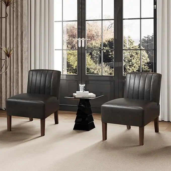 Armless Accent Chairs Set of 2 for Bedroom, Bedroom Chair for Bedroom Living Room Chair with Solid Wood Legs, Makeup Vanity Chair