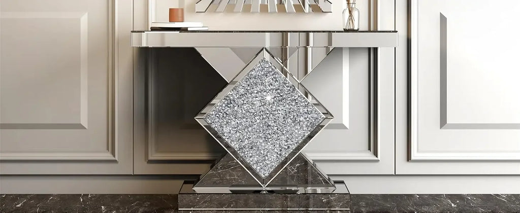 47.2'' Console Table Mirrored  with Diamond Shaped Long Accent Narrow Table/ Sofa Table Foyer Table