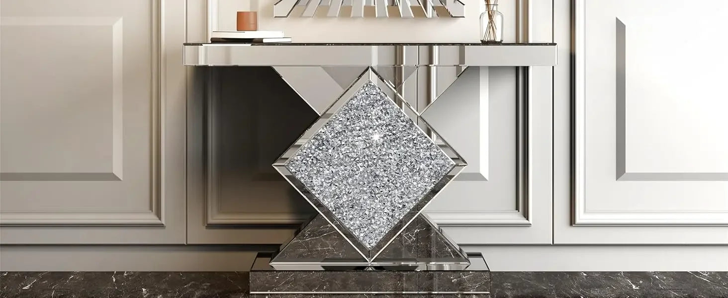 47.2'' Console Table Mirrored  with Diamond Shaped Long Accent Narrow Table/ Sofa Table Foyer Table