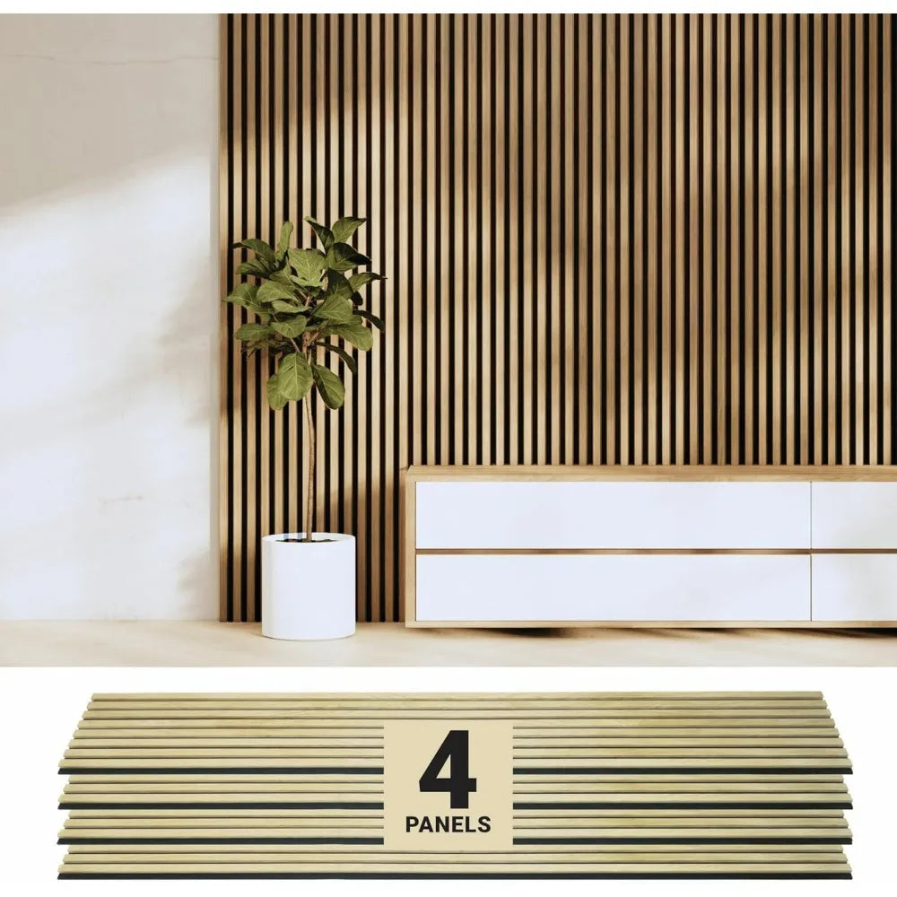 Oak Acoustic Wall Panels/ 4-Pack - 94.49 x 12 - Decorative Soundproof Wood Panels