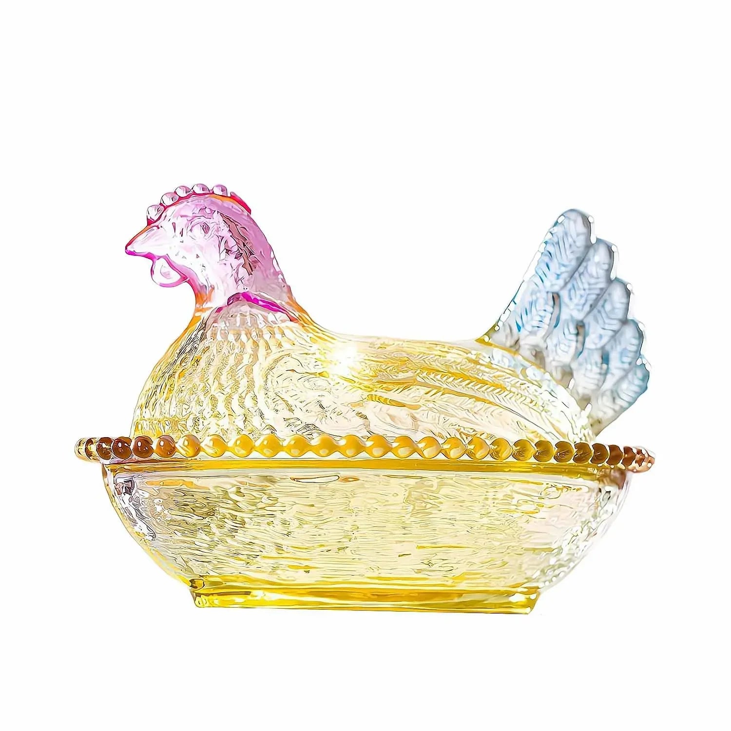 Palm Sized Crystal Glass Hen On Nest Dish With Lid/ Mini Storage Jar/ Jewelry Organizer/ Trinket/ Candy Container/ Desktop/ Vanity Decor Holiday Gift