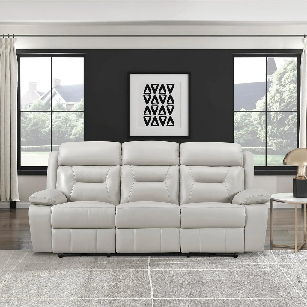 Power Double Recliner Sofa, Top Grain Leather Reclining Sofa with Pillow Top Armrests, Home Theater Seating, Wall Hugger