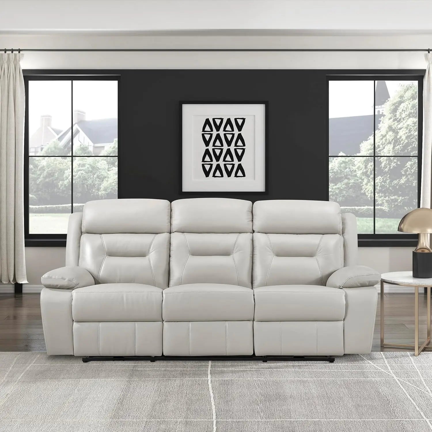Power Double Recliner Sofa, Top Grain Leather Reclining Sofa with Pillow Top Armrests, Home Theater Seating, Wall Hugger